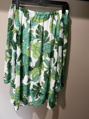 Green Tropical Leaf Print Skirt